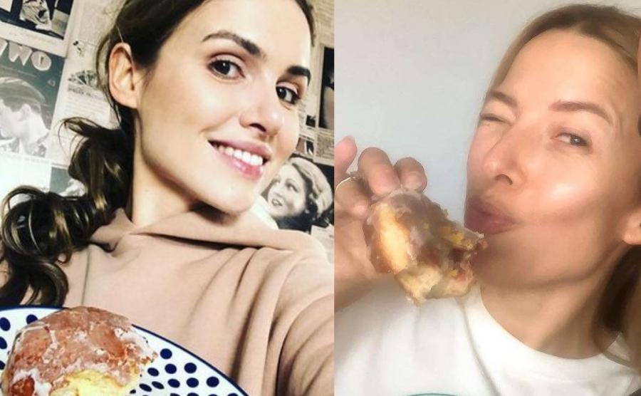 Marta Żmuda Trzebiatowska i Ewa Chodakowska z pączkiem